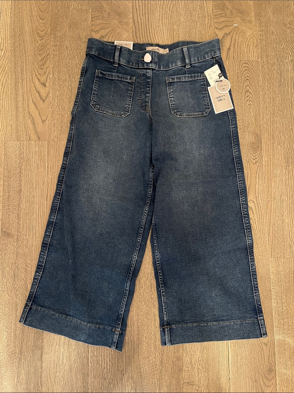 autres filles wide leg 26" cropped Jeans - Dark Blue patch pocket sz S NWT